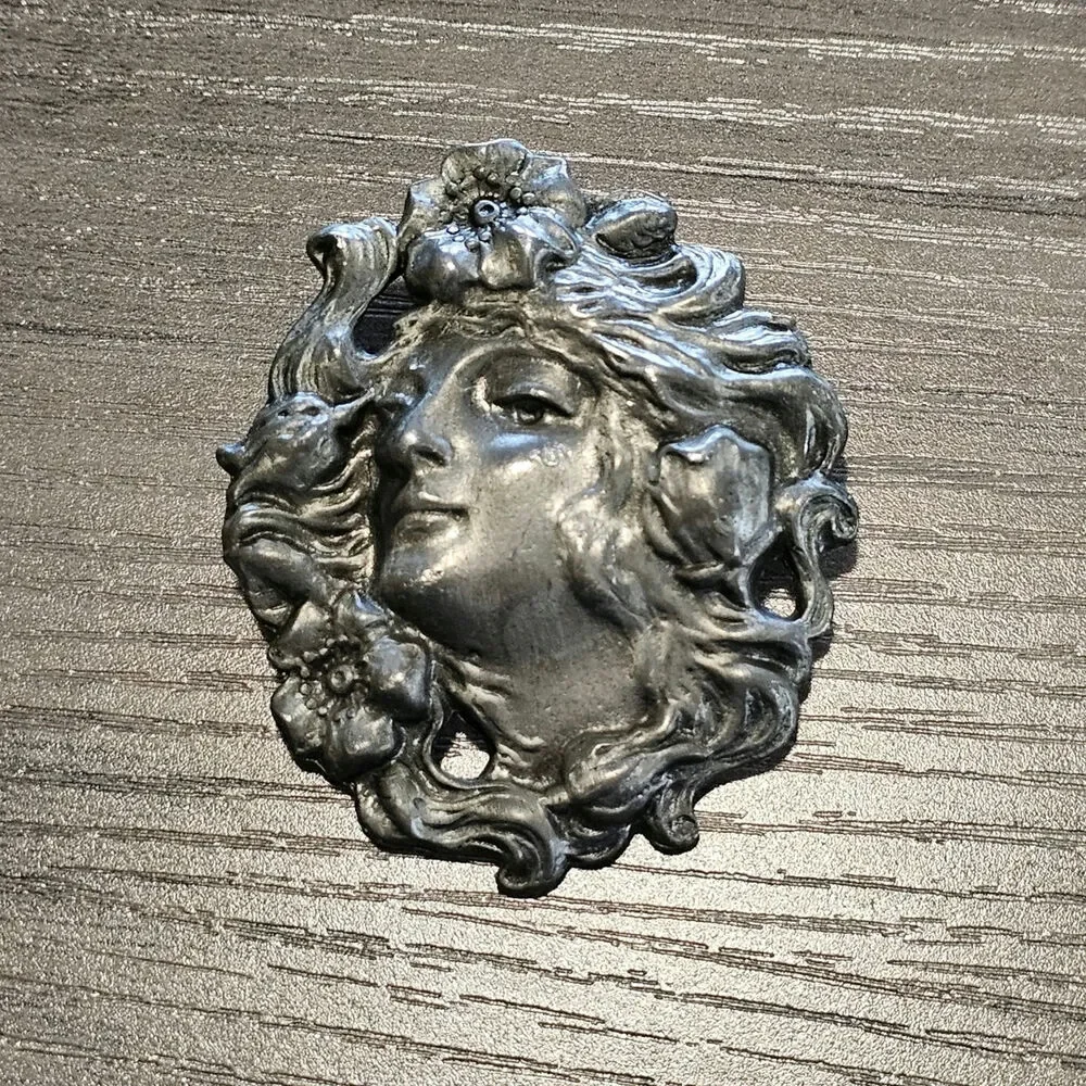Vintage Art Nouveau Silver Woman Profile Figural Brooch